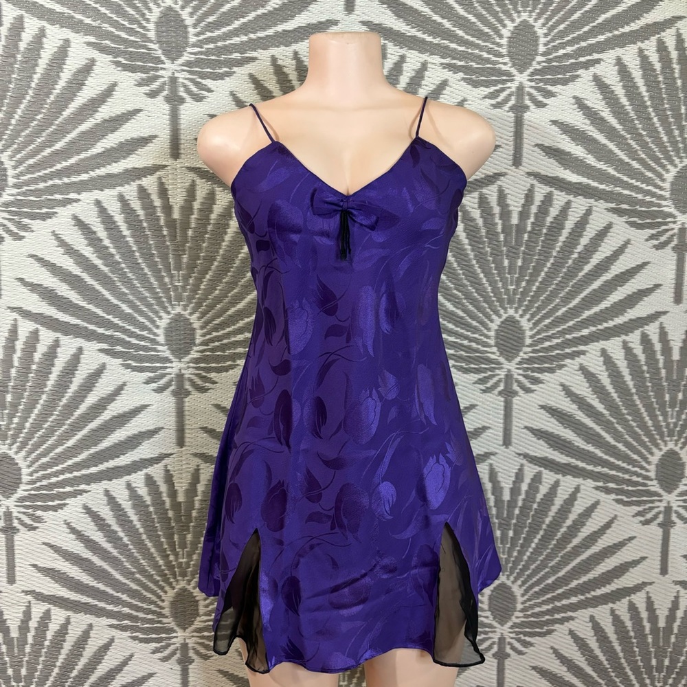 Vtg Victoria's Secret Floral Nightgown Mini Dress Sz S Purple Gold Label Y2K